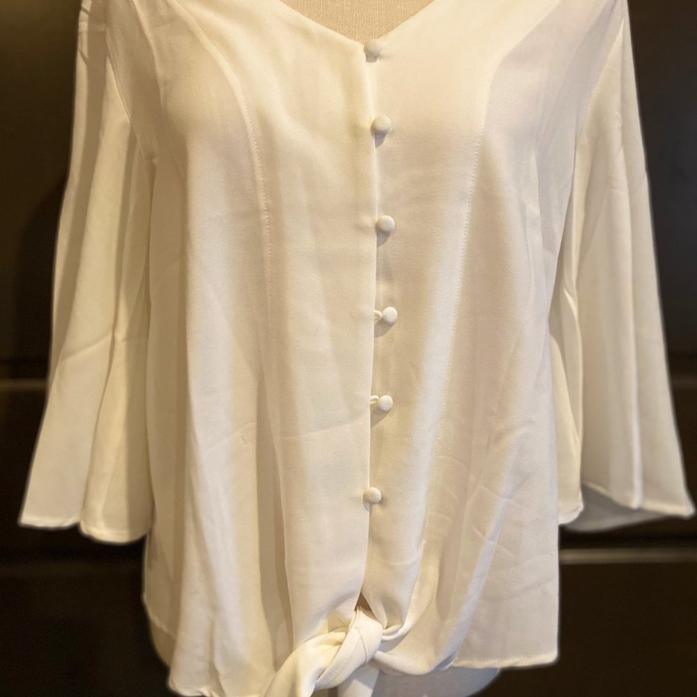 Button Front Knotted Hem Blouse - Picture 2 of 4